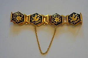 Damascene Toledo Spain Flower & Bird Design Mint Condition Bracelet #2 ~ Vintage - Picture 1 of 2