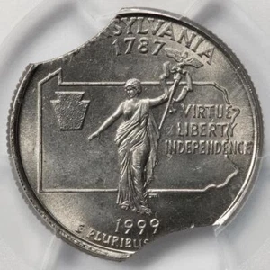 1999 PCGS MS64 Double Curved Clip Pennsylvania Quarter Mint Error Very Rare - Picture 1 of 4