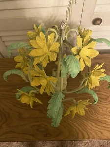VINTAGE TOLE Painted METAL Hanging Light Fixture, Floral - Picture 1 of 5