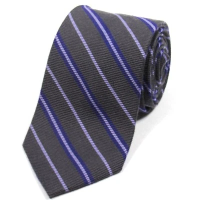 Black Brown 1826 Men's Repp Stripe Tie Wool Blend Charcoal with Lilac Stripes - Image 1 of 4