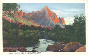 Watchman Zion Nationalpark Utah 1932 Leinen Postkarte - Bild 1 von 2