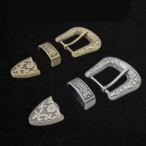 Large Men's Vintage Silver Floral Western Cowboy Belt Buckle 3pcs/Set Strap - Picture 1 of 27