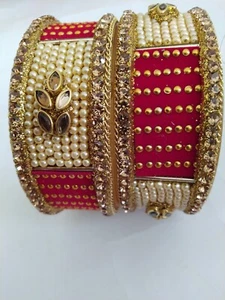Indian Bollywood Ethnic Traditional Red Gold Bangle Chudi Kada Bracelet Gift - Picture 1 of 8