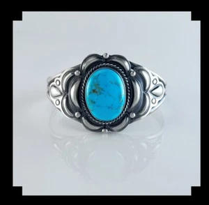 Beautiful Satin Finish Turquoise Bracelet by Navajo Artist Raymond Delgarito - Picture 1 of 8