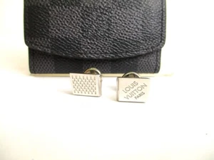 Authentisch Louis Vuitton silberne Metallmanschetten Manschettenknöpfe Schachbrett #9816 - Bild 1 von 12