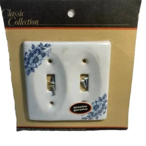 Vintage Porcelain Switch Plate Cover Wallplate Toggle White With Blue Flowers - Picture 1 of 3