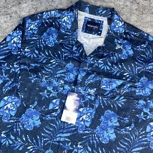 Wrangler Shirt Mens XL Pearl Snap Blue Tropical Short Sleeve Western Cowboy - Picture 1 of 9