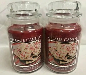 Village Candle Lot (2) PEPPERMINT BARK Large Jar Candle Two Wicks - Picture 1 of 3