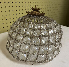 VINTAGE FRENCH BEADED CRYSTAL GLOBE CEILING LIGHT FIXTURE DOME *Parts 4 resto