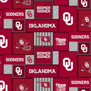 Oklahoma University Sooners OU Patchwork Fleece Fabric-Fleece Blanket Fabric - Picture 1 of 1