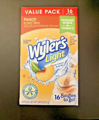 Wyler's Light Peach Iced Tea Drink Mix Singles to Go Packets 16-CT SAME-DAY SHIP - Image 1 of 4
