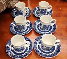 CHURCHILL ENGLISH WILLOW BLUE SET OF 6 SMALL COFFEE CUPS & SAUCERS (8)