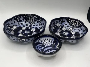 Juego de 3 cuencos festoneados de cerámica mexicana Talavera sin plomo México - Imagen 1 de 12