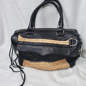 Rebecca Minkoff MAB Mini Leather Satchel Handbag Tan Straw Natural/Black  - Picture 1 of 7