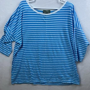 Lauren Ralph Lauren Shirt Women Medium Blue White Stripe 3/4 Sleeve Round Neck - Picture 1 of 9