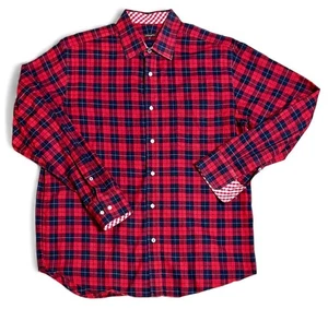 J McLaughlin Mens Flannel Shirt Plaid Red Black Check Size Medium - Picture 1 of 4