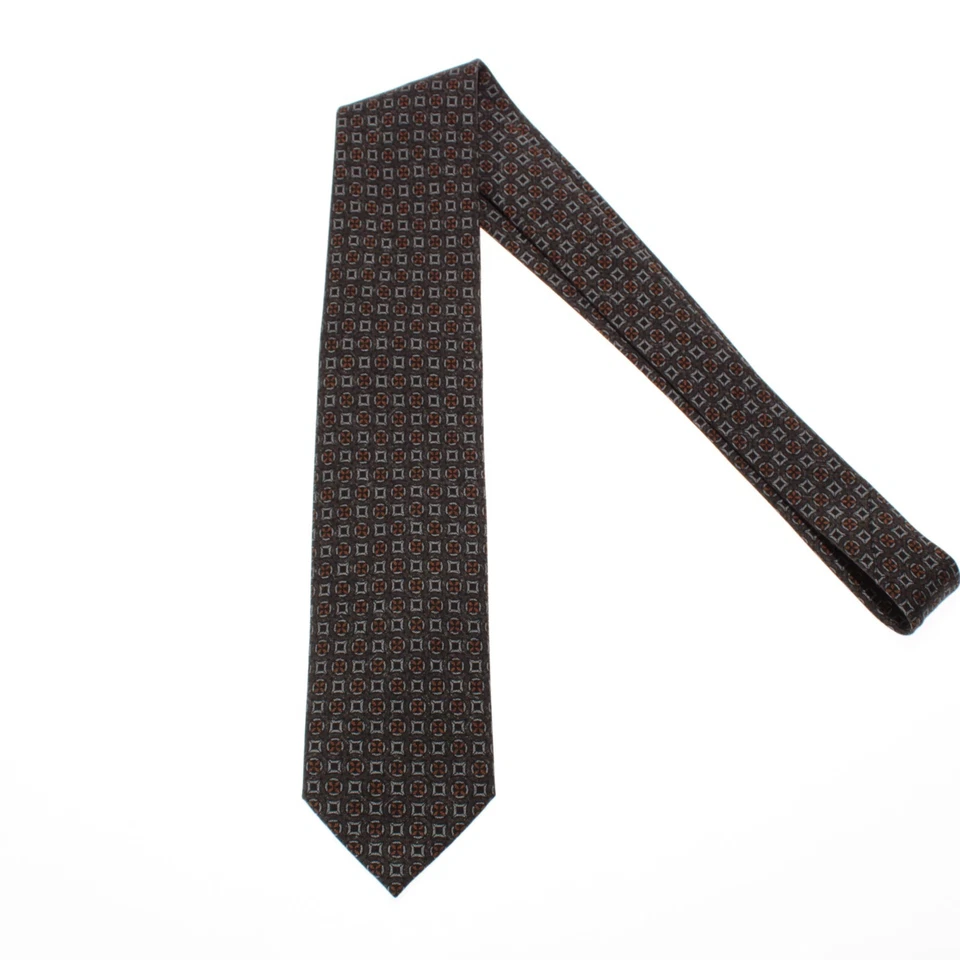 Gravata de pescoço Brioni nova sem etiquetas marrom/laranja/preto/branco padrão lã/mistura de seda - Imagem 1 de 4