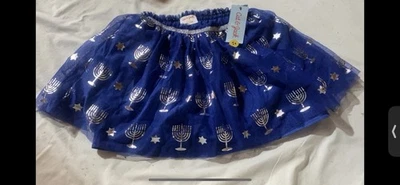 Cat & Jack Girls Blue Silver Dreidels Chanukah Hanukkah Hpliday Tutu Skirt S-M-L - Image 1 of 4