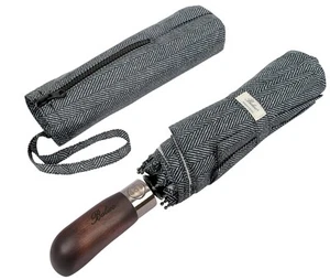 Travel Folding Umbrella with Real Wood Handle Auto Open Close Vented Windproo... - Picture 1 of 7