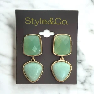 Style & Co. 1 3/4" Gold Tone/Green/Blue Post Back Dangle/Drop Earrings-NWT - Picture 1 of 1