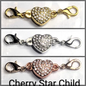 Magnetic barrel clasp extension  2 lobster crystal set heart easier clasp - Picture 1 of 7