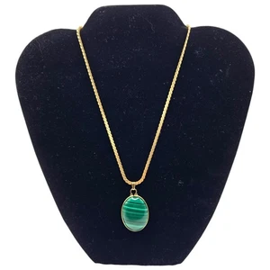 1/20 12K Gold Filled Malachite Pendant Necklace Natural Polished Cabochon 21gm - Picture 1 of 11