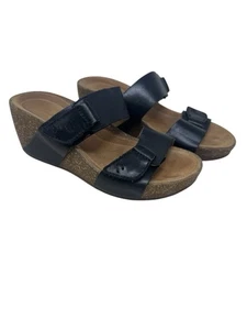 Clarks Temira East 26108411 Black Leather Wedge Sandals Women's Size 5M - Picture 1 of 9