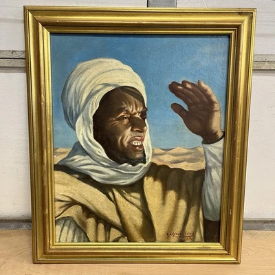 Pintura al óleo sobre lienzo vintage 1954 artista orientalista de Oriente Medio Foto 1 de 4