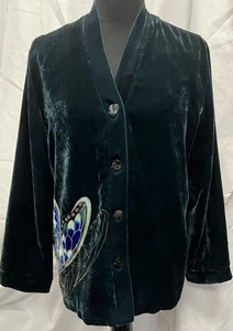 CHICOS Velvet Jacket Butterfly Blue Green Jade Anniversary Art, DD-5 - Picture 1 of 4