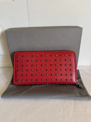 ALEXANDER McQUEEN Red Leather Studded Zipped Wallet EUC - Image 1 of 4