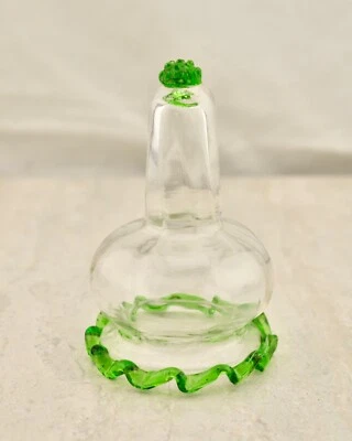 Antique Victorian C.1900 Green Uranium Glass ribboned candle snuffer - image 1 of 4