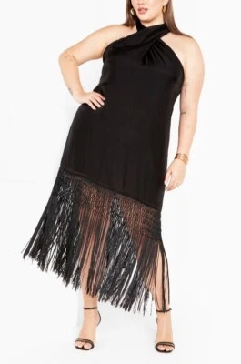 CITY CHIC Calypso Fringe Dress in Black Plus Size XL/22 NWT [RRP $149.95] - image 1 of 4