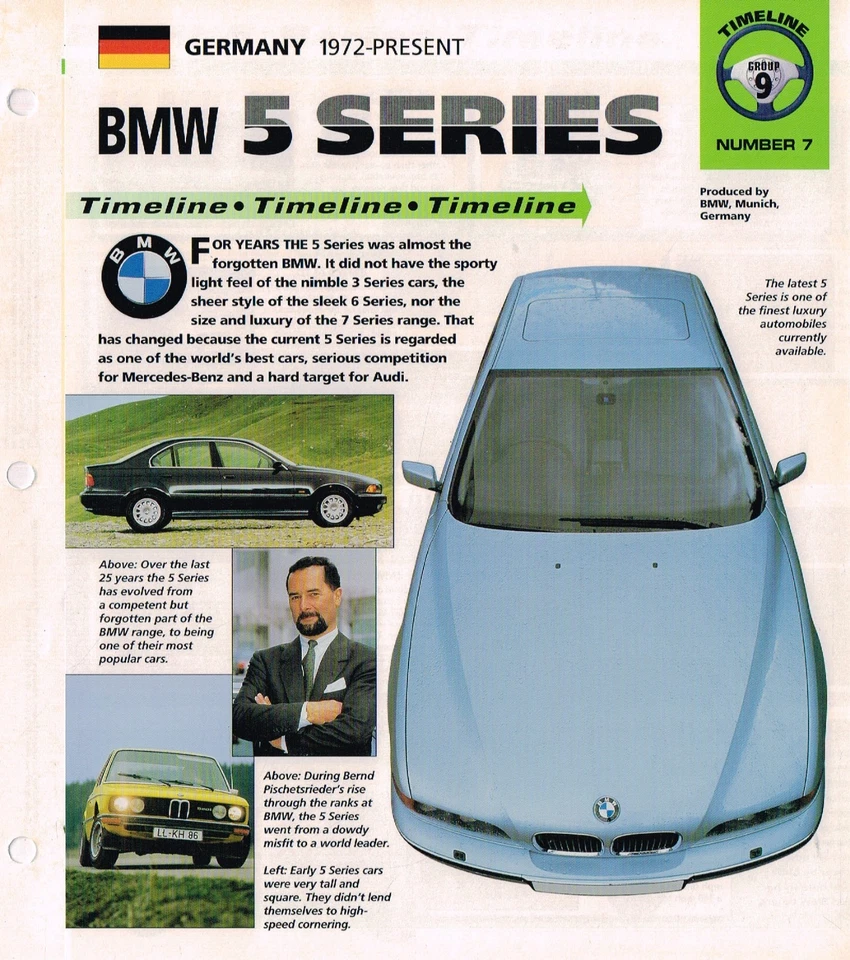 Folleto de historia de línea de tiempo BMW Serie 5; M5,535i, 525, M,... Foto 1 de 1