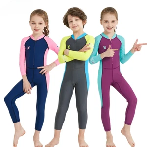 Kids UPF50+ Diving Swimsuit 1mm Long Sleeve Back Zip Surfing Jumpsuit Swim Suits - Picture 1 of 22