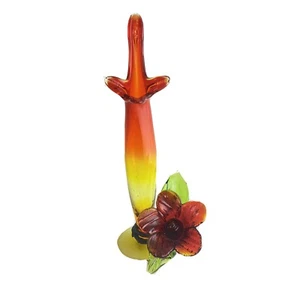 Rare Amberina Blown Art Glass Vintage Footed Bud Vase w/ Glass Flower Vintage - Picture 1 of 7
