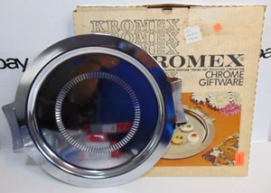 Plato para servir Navidad 13" vintage cromado redondo artículos de regalo EE. UU. 1950 Kromex - Imagen 1 de 14