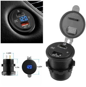 LED Digital Voltmeter 36W QC 3.0 USB Ports Phone Charger with Waterproof Cover - Picture 1 of 12