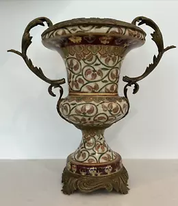 Gilded Bronze Ormolu and Porcelain 14" tall Trophy Vase Urn - Picture 1 of 12