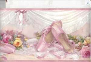 Ballet Slippers Pink Yellow Roses Wallpaper Border, Ballerina GU92092B - Picture 1 of 1