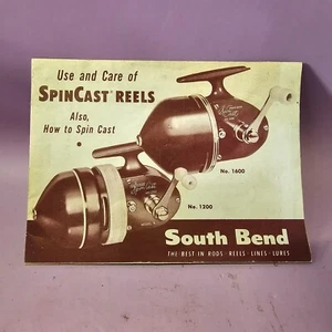 Carrete de pesca giratorio South Bend Spin Cast Nº 1200 1600 de colección MANUAL DE OPERACIÓN - Imagen 1 de 4