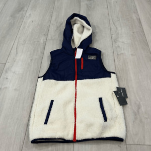 Eddie Bauer Girls Faux Shearling Vest NavyBlue/White with Red Trim size L 14
