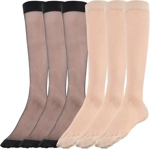 Knee High Stockings for Women 6 Pairs 20D Nylon Leg Elegant Trouser Socks Elasti - Picture 1 of 8