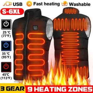 Electric Heated Vest Winter Gilet Body Warmer Men Heating Warm Up Thermal Jacket - Picture 1 of 14