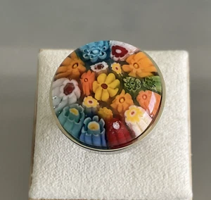 Multi Color Murano Millefiori Style Round Glass Ring Stainless Steel Size 6 - Picture 1 of 15