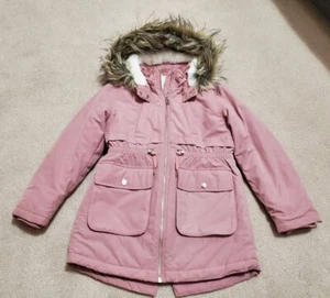 NWT H&M Big Girls Parka Coat Removable Hood Pink Mauve Taupe Size 10 - Picture 1 of 8
