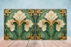 Azulejos de cerámica con flores Art Nouveau - Juego de 2 azulejos de decoración de pared Art Nouveau - Imagen 1 de 3