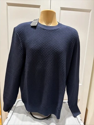 HUGO BOSS H-IMBERTO CREW NECK WAFFLE KNIT PULLOVER DK BLUE SZ MED BNWT RRP £169 - Image 1 of 4