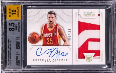 2012 NATIONAL TREASURES ROOKIE LOGO PATCH AUTO #129 CHANDLER PARSONS #/199 BGS - Image 1 of 2