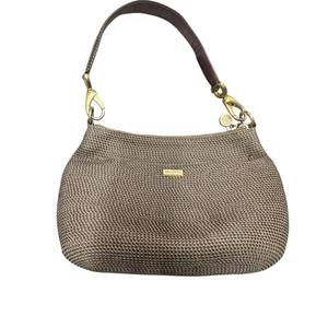 AUTHENTIC ERIC JAVITS WOVEN SQUISHEE BROWN/ BLACK BRASS SHOULDER HANDBAG  - Picture 1 of 4