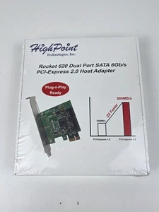 New HighPoint Rocket 620A (2 Channel) Dual Port SATA 6Gb/s PCI-E x1 Low Host - Picture 1 of 3